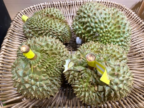 The stacks of Durian waiting for sale. It is the king of fruits.
