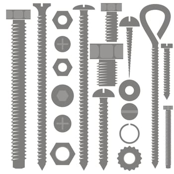 Screw hex bolt set design illustration isolated on white background
