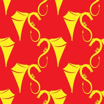 Yellow Magic Dragon Icon Seamless Pattern Isolated on Red Background.