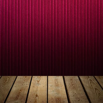 The background is blank wooden boards and a textured striped wall with gradient lighting and vignetting. For product demonstrations, free space, layout, mockup, perspective board, background board.