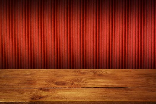 The background is blank wooden boards and a textured striped wall with gradient lighting and vignetting. For product demonstrations, free space, layout, mockup, perspective board, background board.