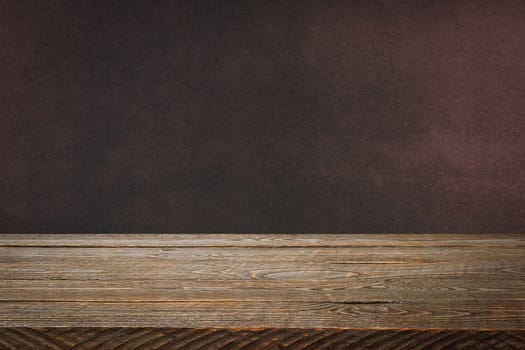 The background is blank wooden boards and a textured plastered wall with lighting and vignetting. For product demonstrations, free space, layout, mockup, perspective board, background board.