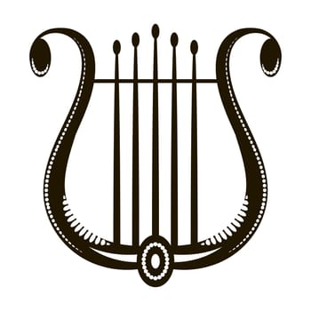 Retro Greek lyre with strings. Musical instrument icon isolated on white background.