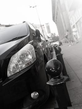 The Car headlights. Exterior closeup detail. Car detail