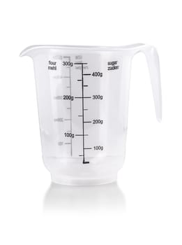 The Plastic Transparent kitchen measuring cup isolated on white