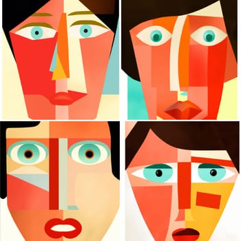 Series of abstract human faces, cubist art style