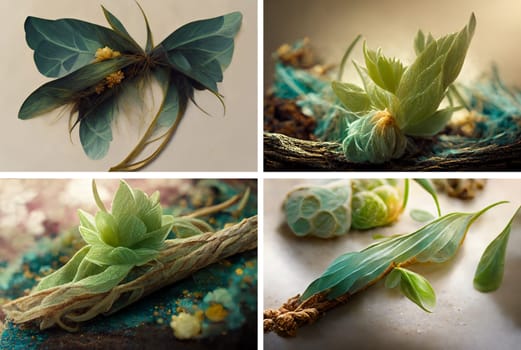 A series of eclectic images of plants and flowers. Digital art