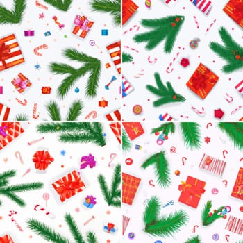 Illustration of a Christmas background with various holiday ornaments