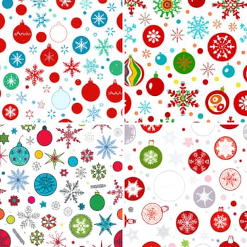 Illustration of a Christmas background with various holiday ornaments
