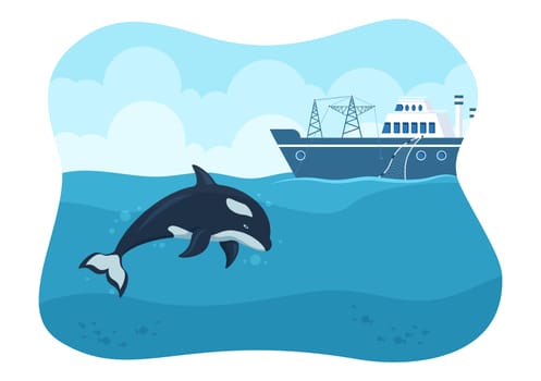 Whale Hunting with Whales Caught by Fisherman in the Middle of the Deep Sea for Sale in Hand Drawn Flat Cartoon Templates Illustration