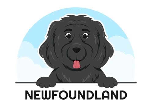 Newfoundland Dog Animals with Black, Brown or Landseer Color in Flat Style Cute Cartoon Template Hand Drawn Illustration