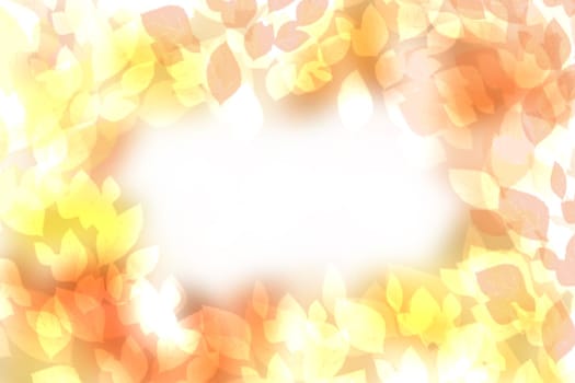 Hello autumn background. Abstract autumn gradient gold yellow orange bright background texture with leaves and bokeh circles. Indian summer. Card design with space text. Beautiful backdrop.