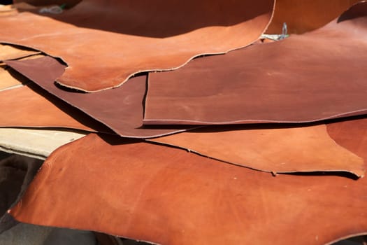 Pieces of tanned leather. Saddlecraft items for sell