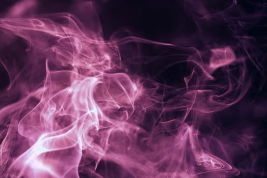 Creative background partially blurred image, horizontal dark pink backdrop with puffs of neon blue white smoke. Copy space. Place for text
