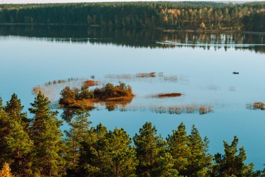 Small uninhabited island in the middle of White Lakajai lake in Labanoras Regional Park, Lithuania