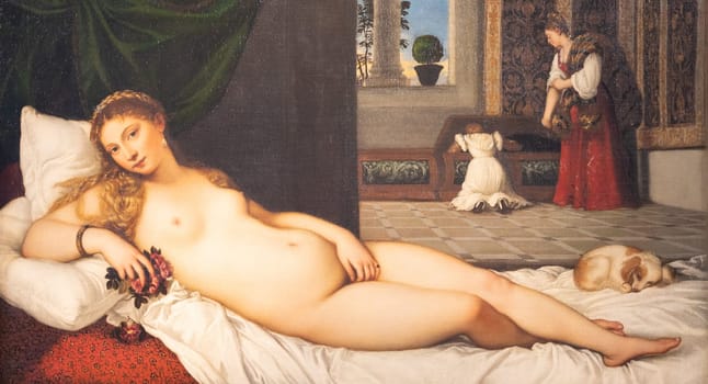 Florence, Italy - Circa March 2022: Venus of Urbino, Titian, 1538. Female beauty in art