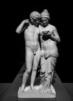 Milan, ITALY - June 2020. Bertel Thorvaldsen's masterpiece Cupid and Psyche (Amore e Psiche, 1861), symbol of eternal love.