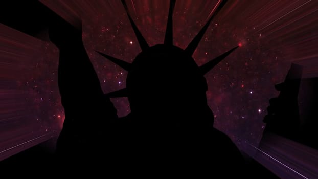 Statue of liberty against Stars in the night with light rays,Statue of liberty against Stars in the night with light rays