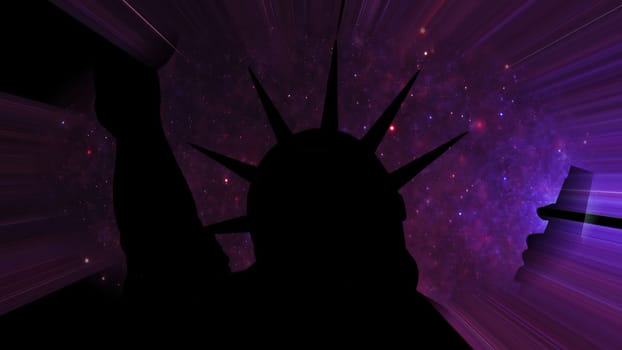 Statue of liberty against Stars in the night with light rays,Statue of liberty against Stars in the night with light rays