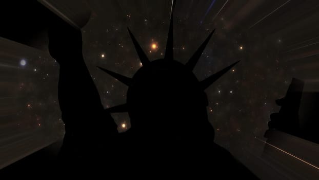 Statue of liberty against Stars in the night with light rays,Statue of liberty against Stars in the night with light rays