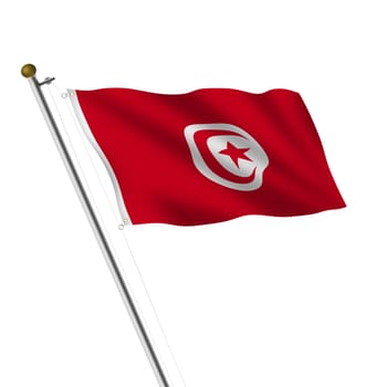 A Tunisia flagpole 3d illustration on white with clipping path