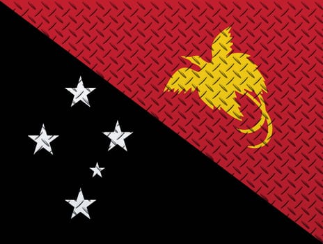 3D Flag of Papua New Guinea on a metal wall background.