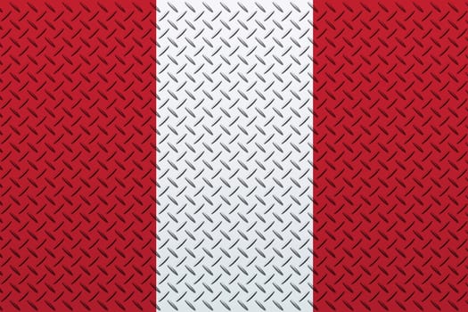 3D Flag of Peru on a metal wall background.