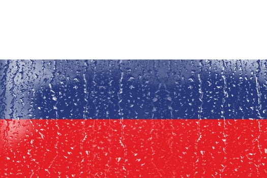 3D Flag of Russia on a glass with water drop background.