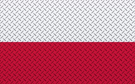 3D Flag of Poland on a metal wall background.