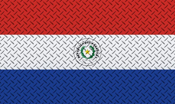 3D Flag of Paraguay on a metal wall background.