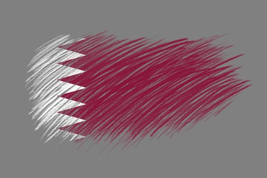 3D Flag of Qatar on vintage style brush background.