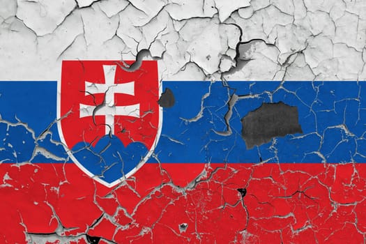 3D Flag of Slovakia on an old stone wall background.