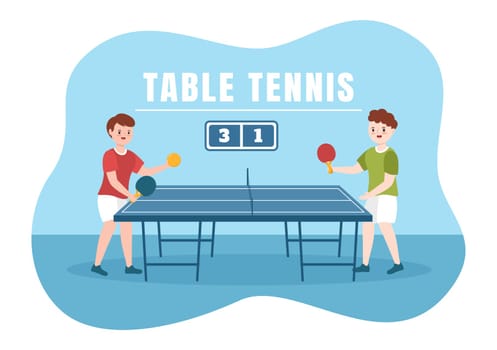 People Playing Table Tennis Sports with Racket and Ball of Ping Pong Game Match in Flat Cartoon Hand Drawn Templates Illustration
