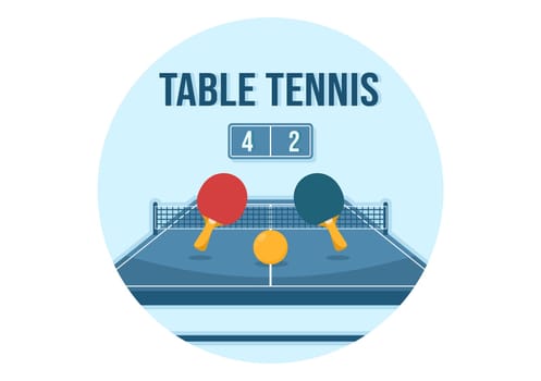 People Playing Table Tennis Sports with Racket and Ball of Ping Pong Game Match in Flat Cartoon Hand Drawn Templates Illustration