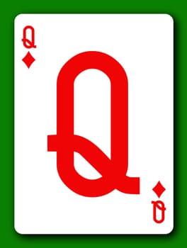 A Queen of Diamonds playing card with clipping path to remove background and shadow 3d illustration