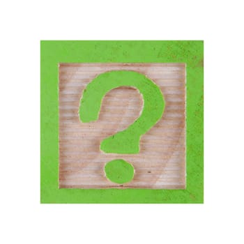 A Question mark childs wood block on white with clipping path