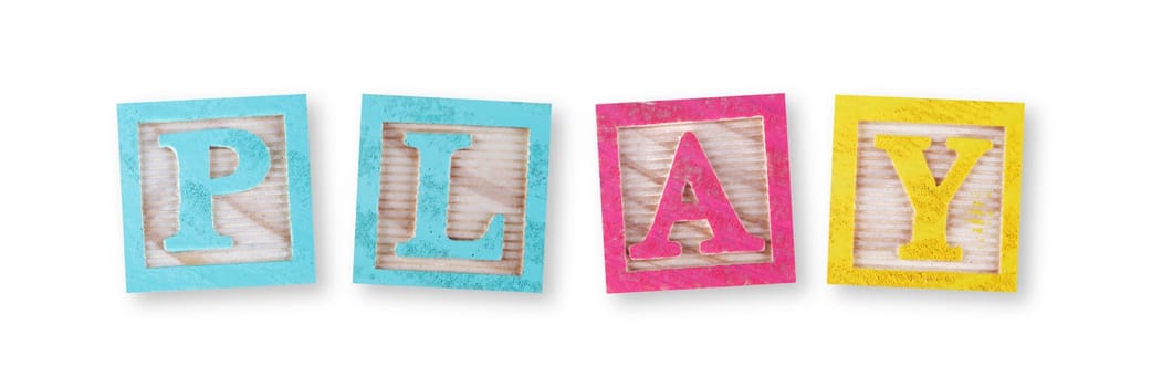 A play concept with childs wood blocks on white with clipping path to remove shadow