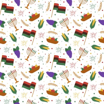 Happy Kwanzaa Holiday African Seamless Pattern Design with Festival Style Element on Template Hand Drawn Cartoon Flat Illustration