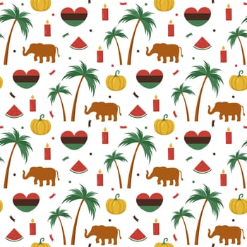 Happy Kwanzaa Holiday African Seamless Pattern Design with Festival Style Element on Template Hand Drawn Cartoon Flat Illustration