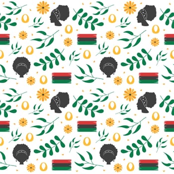 Happy Kwanzaa Holiday African Seamless Pattern Design with Festival Style Element on Template Hand Drawn Cartoon Flat Illustration