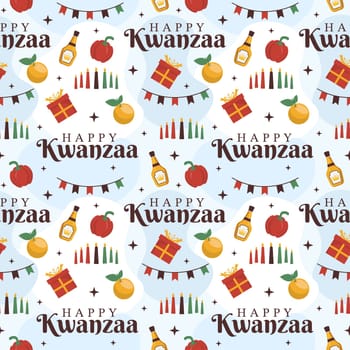 Happy Kwanzaa Holiday African Seamless Pattern Design with Festival Style Element on Template Hand Drawn Cartoon Flat Illustration