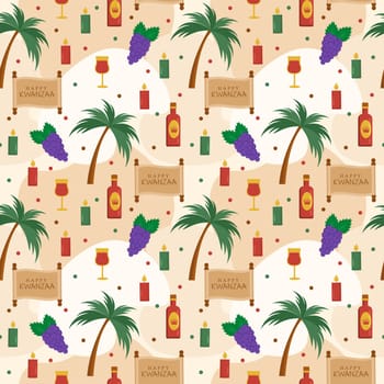 Happy Kwanzaa Holiday African Seamless Pattern Design with Festival Style Element on Template Hand Drawn Cartoon Flat Illustration