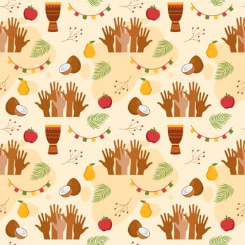 Happy Kwanzaa Holiday African Seamless Pattern Design with Festival Style Element on Template Hand Drawn Cartoon Flat Illustration