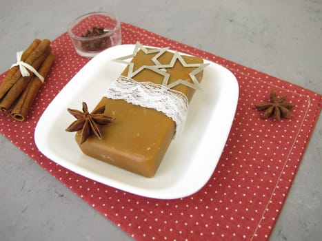 Handmade natural soap bar with Christmas scent of cinnamon, star anise and clove