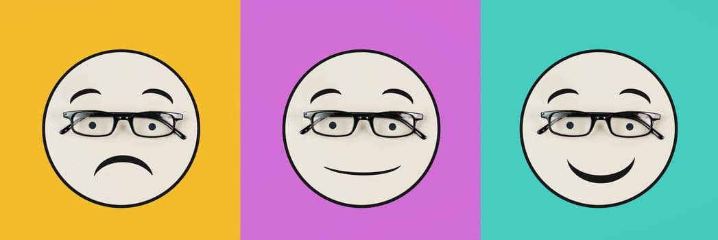 Head with a sad and a happy face, mental health concept, positive and negative mindset, depression, support and evaluation symbol, emotion