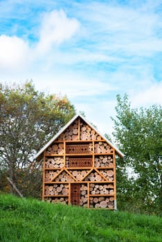 Wooden insect hotel, habitat for bugs and bees, rescue house, environment and ecology conversation, protect wildlife
