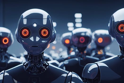 Illustration of a cyborg group, artificial intelligence robot, future technology, humanoid machine