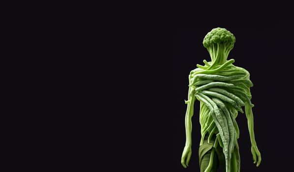 Illustration of a man made from vegetables like broccoli and string beans, healthy food and lifestyle