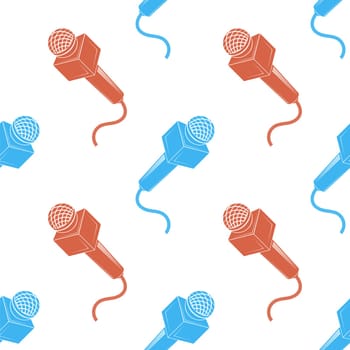 Retro Microphone Icon Isolated on White Background. Musical Seamless Pattern.