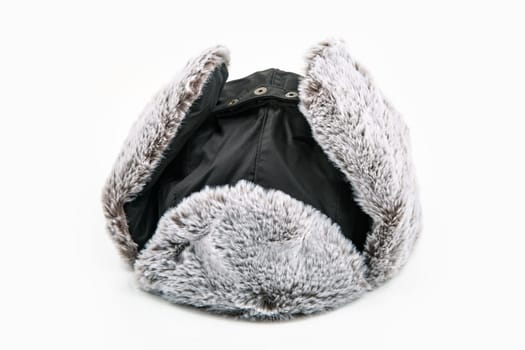 Winter Cap with fur imitation isolated over white background
